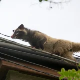 民家の屋根の上に登るハクビシン